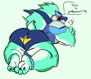 anthro armor bulge bulge_from_behind male paws rear_view simple_background solo apolonoise omega-xis hi_res