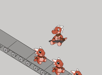 4_fingers accessory anthro bag black_eyes blep computer_keyboard conveyor_belt countershading fingers furgonomics grey_background horn kerchief male neckerchief neckwear plushie red_body simple_background sitting solo tail tail_accessory tail_bag tongue tongue_out wristband tamlin123 chili_(tamlin123) kobold scalie 2023 animated