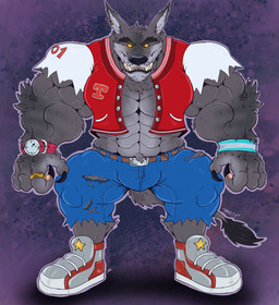 abs alternate_species anthro barazoku belt biceps big_muscles bottomwear claws clock clothing ear_piercing eyebrows fangs fur glowing glowing_eyes grey_body grey_fur jacket letterman_jacket looking_at_viewer male muscular muscular_anthro muscular_arms muscular_male muscular_thighs orange_sclera pants pecs piercing ring sharp_teeth solo tail teeth thick_eyebrows topwear torn_bottomwear torn_clothing torn_pants triceps vein veiny_muscles watch wristband vaniwulf activision crash_bandicoot_(series) mythology tiny_tiger werewolf_tiny_tiger canid canine dasyuromorph mammal marsupial mythological_canine mythological_creature recently_extinct_species thylacine werecanid werecanine werecreature werewolf 2022 hi_res