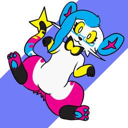 black_clothing black_tail blue_ears blue_eyewear blue_glasses blue_hair blue_pawpads blue_tail bottom_view bow_ribbon clothing eyelashes eyewear feral fur fur_markings glasses hair looking_at_viewer markings pawpads pink_body pink_ears pink_fur pink_inner_ear pink_tail quadruped solo star_tipped_tail tail whiskers white_body white_eyes white_fur white_tail yellow_clothing yellow_sclera yellow_tail trooper3 nintendo pokecember pokecember_2024 pokemon sylvie_(trooper3) generation_4_pokemon pokemon_(species) shinx 1:1 2024 hi_res