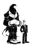 absurd_res anthro black_and_white black_tie_(suit) butler classy clothed clothing digital_drawing_(artwork) digital_media_(artwork) duo earpiece eyewear gloves handwear hi_res human humanoid larger_male male mammal monochrome monster multi_eye muscular muscular_male reptile scalie scp-682 scp-682-b scp_foundation size_difference styx_nacht_ii suit sunglasses text the-hydroxian thick_fur trevor_moses