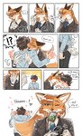 anthro blue_eyes blush bodily_fluids cloves dialogue duo female hug male pickpocket pickpocketing speech_bubble tears text thief wallet ng_hus canid canine fox human mammal comic english_text hi_res