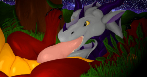 black_claws bodily_fluids claws cum cum_in_mouth cum_inside dorsal_frill duo fellatio female feral feral_on_feral frill_(anatomy) genital_fluids genitals grass grey_body grey_scales horn male male/female oral penile penis plant purple_body purple_scales quadruped red_body red_scales scales sex shrub space spines star tree vines yellow_body yellow_eyes yellow_scales thornybush mythology auklet_(thornybush) dragon mythological_creature mythological_scalie scalie wingless_dragon 256:135 hi_res