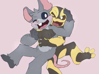 3_toes 4_fingers anthro barefoot biped black_sclera brown_body brown_sclera buckteeth claws duo feet fingers fur grey_body grey_fur hug hugging_another hugging_from_behind male male/male male_anthro navel notched_ear one_eye_closed open_mouth playing roughhousing simple_background standing tail tan_background teeth toes white_eyes yellow_body pitania4 mob_entertainment nightmare_critters poppy_playtime icky_licky_(poppy_playtime) touille_(poppy_playtime) amphibian critters_(poppy_playtime) frog mammal murid murine rat rodent 2025 digital_media_(artwork) hi_res