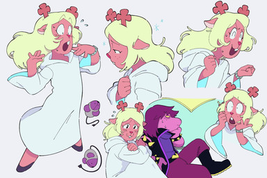 anthro blonde_hair blush bracelet clock duo female hair jewelry solo_focus sparkles spiked_bracelet spikes watch luaudrey deltarune undertale_(series) noelle_holiday susie_(deltarune) deer mammal reptile scalie 2021 hi_res multiple_images