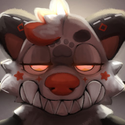 ambiguous_gender anthro facial_markings glowing glowing_eyes half-closed_eyes head_markings looking_at_viewer markings narrowed_eyes orange_nose plushie sharp_teeth simple_background solo star_(marking) teeth white_body sexotheque plushxie animate_inanimate living_plushie mammal mustelid otter 1:1 2026 digital_media_(artwork) hi_res icon