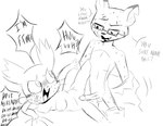 annoyed anthro blush bodily_fluids clothing duo eyewear female genitals glasses male male/female pussy spread_pussy spreading sweat text undressing foontanu aggretsuko sanrio hyoudou manaka_(aggretsuko) chinchilla chinchillid felid leopard mammal pantherine rodent hi_res sketch