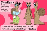 anthro belly breasts buckteeth clothing eyewear female genitals glasses legless nerd nude nude_anthro nude_female pussy shell slightly_chubby solo teeth crazy_8_animations snailene gastropod mollusk snail model_sheet