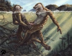 animal_genitalia animal_penis anthro anthro_on_anthro branch caustics day detailed_background duo_focus erection feet frottage fully_submerged fully_submerged_arms fully_submerged_legs fully_submerged_tail genitals group male male/male membrane_(anatomy) mountain mustelid_penis nude outside partially_submerged penile penis plant scenery sex sex_in_water sky small_penis submerged_arms submerged_legs submerged_tail tail toes tree trio water waterline_view webbed_feet webbed_hands wet blotch ambient_fish ambient_sealife fish mammal marine mustelid otter 2011 brown_theme painting_(artwork) traditional_media_(artwork) watercolor_(artwork)