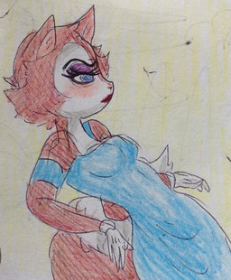 anthro blue_clothing blue_dress blush breasts brown_body brown_fur brown_tail clothed clothed_anthro clothed_female clothing countershading dipstick_tail dress eyelashes eyeshadow female female_anthro frown fur gloves grumpy handwear lipstick makeup markings monotone_background monotone_clothing monotone_dress mouth_closed purple_eyeshadow red_lipstick side_view simple_background solo tail tail_markings white_body white_clothing white_countershading white_gloves white_handwear white_tail_tip yellow_background puku83 roxanne_(puku83) canid canine fox mammal true_fox 2016 colored_pencil_(artwork) graphite_(artwork) traditional_media_(artwork)