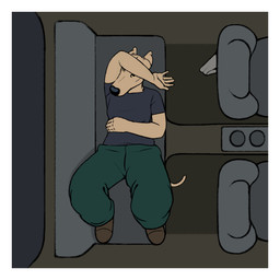 anthro black_clothing black_shirt black_t-shirt black_topwear boots border bottomwear brown_boots brown_clothing brown_footwear car clothing female footwear fur green_bottomwear green_clothing green_pants grey_clothing grey_panties grey_underwear hand_on_head inside_car inside_vehicle lying on_back panties pants shirt shoes solo t-shirt tan_body tan_fur topwear underwear vehicle white_border yellow_eyes oystr lily_(oystr) canid canine canis domestic_dog hunting_dog mammal sighthound 1:1 hi_res