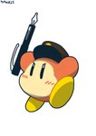 clothing flushed flushed_face fountain_pen hat headgear headwear male orange_body simple_background solo aqidee kirby_(series) nintendo waddle_dee waddling_head absurd_res hi_res