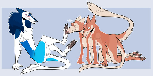 2_heads 2_tails 3_legs all_fours anthro blind blue_background blue_body blue_fur disability duo embarrassed eyes_closed feet flustered foot_fetish foot_lick foot_play fur hair heart_symbol leaning leaning_backward licking long_hair male male/male multi_head multi_tail red_body red_fur shy simple_background sitting tail tan_body tan_fur tongue tongue_out white_body white_fur hamham_gd futago_and_antifutago sergal hi_res