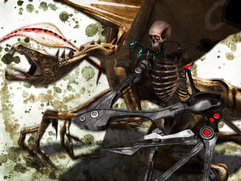 ambiguous_feral ambiguous_gender ambiguous_humanoid bone brown_body brown_scales duo fangs feral human_skull looking_at_viewer machine mechanical_arm mechanical_leg open_mouth pupils red_eyes ribs scales skeleton skull slit_pupils spikes spikes_(anatomy) teeth tongue tongue_out wire deino_(artist) deino_(modeler) mythology calne_ca animated_skeleton dragon humanoid mythological_creature mythological_scalie robot robot_humanoid scalie undead 2009 3d_(artwork) 4:3 autodesk_3ds_max_(artwork) digital_media_(artwork) female_(lore)