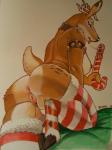 anthro antlers anus areola bed bell bodily_fluids breasts butt candy candy_cane christmas clothing deer dessert dewclaw female food furgonomics furniture genital_fluids genitals holidays hooves horn inside legwear looking_at_viewer looking_back mammal new_world_deer portrait pussy raised_leg rear_view reindeer saliva siyah slightly_chubby solo stockings thick_thighs three-quarter_portrait tongue traditional_media_(artwork) vaginal_fluids wide_hips