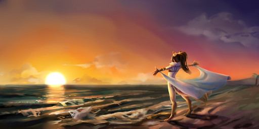 anthro barefoot beach biped clothed clothing day digitigrade feet female outside seaside shore shoreline sky solo sun poofroom canid canine fox mammal 2018 digital_media_(artwork)