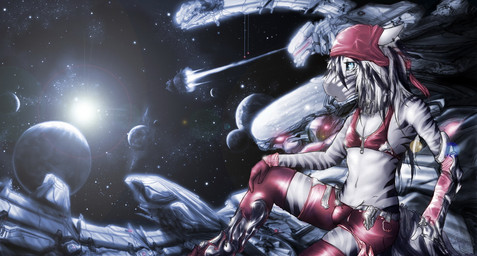 anthro bra bulge clothed clothing crossdressing detailed_background femboy kerchief lens_flare male planet solo space spacecraft star stripes sun underwear vehicle mirapony stripes_(character) equid equine mammal zebra 2010