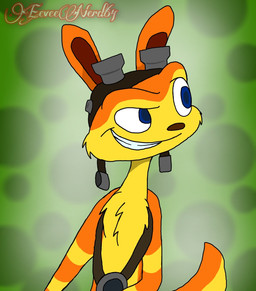 blue_eyes chest_tuft eyewear eyewear_on_head feral fur goggles goggles_on_head looking_aside male orange_body orange_fur semi-anthro simple_background smile solo tuft eeveenerd64 jak_and_daxter naughty_dog sony_corporation sony_interactive_entertainment daxter mammal mustelid ottsel digital_media_(artwork) hi_res