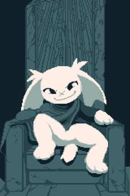 3_fingers 3_toes ambiguous_anthro ambiguous_gender anthro bent_legs bottomless bottomless_ambiguous bottomless_anthro cape chair closed_smile clothed clothed_ambiguous clothed_anthro clothing featureless_crotch feet fingers floor fur fur_tuft furniture looking_at_viewer mouth_closed noseless on_chair scut_tail shirt short_tail sitting sitting_on_chair smile smiling_at_viewer smug solo spread_legs spreading sweater tail toes topwear tuft 4chan_anon unknown_artist akira_(film) cave_story sue_sakamoto lagomorph mammal mimiga 2025 2:3 absurd_res aliasing crossover digital_media_(artwork) full-length_portrait hi_res monochrome pixel_(artwork) portrait shaded female_(lore)