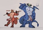 abs accessory anklet anthro balls barazoku big_balls big_pecs big_penis blue_body blue_eyes duo flexing flexing_bicep furgonomics genitals huge_penis humanoid_genitalia humanoid_penis jewelry looking_at_viewer male melee_weapon muscular muscular_anthro muscular_male muscular_thighs pecs penis polearm red_body small_wings smile smiling_at_viewer spear tail tail_accessory tail_bracelet tail_jewelry thick_thighs vein veiny_penis wave weapon wings vorusuarts mythology adventurer_(vorusuarts) tempered_kobold_(vorusuarts) dragon kobold mythological_creature mythological_scalie scalie absurd_res hi_res model_sheet