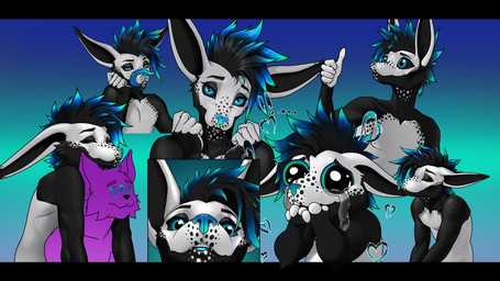 ambiguous_gender anthro black_body black_fur black_hair black_sclera bodily_fluids crying duo fur hair long_ears long_tongue male nude pointy_ears prick_ears snout solo sticker teal_eyes teal_nose tears tongue white_body white_fur hnz krakka ych_(character) mammal 16:9 digital_drawing_(artwork) digital_media_(artwork) multiple_images widescreen andromorph_(lore)