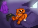 anthro bed bedroom claws curtains eyewear fur fur_tuft furniture glasses male musk orange_body orange_fur purple_background ring round_glasses rug short_stack simple_background sitting slightly_chubby slightly_chubby_male smile sniffing_self solo toe_claws tuft white_body white_fur window jaythefox333 jay_(jaythefox333) canid canine fox mammal 4:3 hi_res