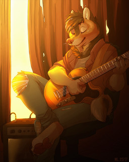 4_toes amplifier anthro barefoot biped black_claws bottomwear brown_body brown_fur brown_hair brown_pawpads claws clothed clothing crossed_legs curtains denim denim_bottomwear denim_clothing electric_guitar eyebrows eyes_closed feet front_view fully_clothed fur guitar hair holding_guitar holding_musical_instrument holding_object inside jeans male multicolored_body multicolored_fur musical_instrument pants pawpads paws pink_nose playing_guitar playing_music plucked_string_instrument shirt short_hair sitting snout solo string_instrument tan_body tan_fur toe_claws toes topwear torn_clothing white_body white_fur nowandlater fender_musical_instruments_corporation telecaster takun canid canine canis domestic_dog mammal shiba_inu spitz 2017 4:5 digital_media_(artwork) hi_res signature