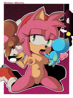 accessory anthro blue_body boots bracelet breasts brown_body cartoon_eyes clothing female flying footwear fur genitals gloves green_eyes group group_sex hair_accessory hairband handwear jewelry kneeling knife licking male male/female oral penile penis penis_lick pink_body pink_fur sex shoes surprised tan_body tan_skin threesome tongue wings koturitsu zunideux sega sonic_the_hedgehog_(series) amy_rose cheese_the_chao chocola_the_chao cream_the_rabbit chao_(sonic) lagomorph leporid mammal rabbit 3:4 hi_res