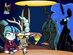 anthro blue_hair card clothing collar dialogue fangs female first_person_view flowing_mane furniture furrowed_brow gradient_background group hair holding_cards horn jewelry lamp looking_at_another male mane mane_hair necklace playing_card simple_background table teal_hair teeth unimpressed wings wood wood_furniture wood_table chaosimp2006 batman_the_animated_series equestria_girls friendship_is_magic hasbro my_little_pony mythology discord_(mlp) nightmare_moon_(mlp) princess_luna_(mlp) queen_chrysalis_(mlp) sonata_dusk_(eg) arthropod changeling chimera draconequus equid equine human mammal mythological_creature mythological_equine winged_unicorn 4:3 absurd_res hi_res