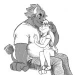 anthro breasts clothed clothing cuddling duo female fur hair horn male male/female bison_black allie bison bovid bovine lagomorph leporid mammal rabbit 1:1 monochrome