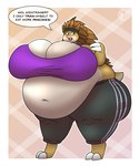 anthro belly big_belly big_breasts big_butt breasts butt claws clothed clothing dialogue female food_on_breasts food_on_face fully_clothed huge_belly huge_breasts huge_butt morbidly_obese morbidly_obese_female navel obese obese_female overweight overweight_female solo text thick_thighs chocend nintendo pokemon sandpancake generation_1_pokemon pokemon_(species) sandslash english_text hi_res translated