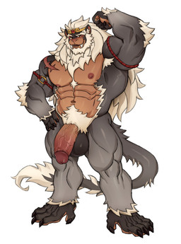 abs anthro armband balls barazoku barefoot beard black_balls brown_eyes claws facial_hair fangs feet finger_claws flaccid flexing flexing_bicep fur genitals gold_crown grey_body grey_fur hair hand_on_hip long_hair long_tail male muscular muscular_thighs nipples nude pecs penis prehensile_feet pubes red_armband shoulder_scar simple_background solo tail tail_tuft teeth toe_claws toes tuft vein veiny_penis white_background white_hair imato haplorhine mammal primate 2025 absurd_res hi_res