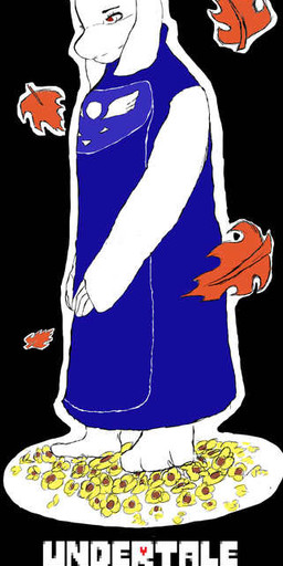 anthro barefoot biped clothed clothing eyewear feet female flower fur glasses hindpaw horn leaf logo paws plant solo white_body white_fur unknown_artist undertale undertale_(series) flowey_the_flower toriel boss_monster_(undertale) bovid caprine elemental_creature flora_fauna mammal digital_media_(artwork) source_request