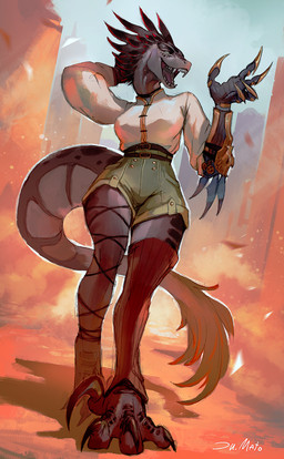 anthro biped bottomwear breasts claws clothed clothed_anthro clothed_female clothing female fingers front_view fully_clothed fully_clothed_anthro fully_clothed_female medium_breasts non-mammal_breasts sickle_claw smile solo standing tail teeth toe_claws tongue topwear wide_hips juliathedragoncat dinosaur dromaeosaurid prehistoric_species reptile saurischian scalie theropod 2025 digital_drawing_(artwork) digital_media_(artwork) hi_res