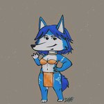 anthro blue_body blue_fur blue_hair bottomwear clothed clothing female fur hair loincloth looking_at_viewer simple_background solo tail tattoo tribal tribal_clothing vintage white_body white_fur zak898 nintendo star_fox chill_guy krystal_(star_fox) canid canine fox mammal digital_media_(artwork) meme