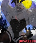 anthro armpit_hair barazoku big_muscles body_hair bulge bunny_costume clothed clothing corset costume crossdressing fake_ears fake_rabbit_ears fangs full_moon fur grey_body grey_fur hammer huge_muscles legwear lingerie male manly moon muscular night nipples one_eye_closed open_mouth open_nipple_clothing outside pecs purple_eyes scar scars_all_over solo star stockings teeth thigh_highs tools topwear vein veiny_muscles nekogaki0324 elden_ring fromsoftware blaidd_(elden_ring) canid canine canis mammal wolf absurd_res hi_res