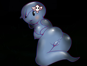 accessory anus big_breasts big_butt blush breasts butt female genitals hair hair_accessory hand_behind_head nipples not_furry nude open_mouth simple_background solo thick_thighs vulva wide_hips thunderouserections cartoon_network the_amazing_world_of_gumball carrie_krueger ghost mammal spirit