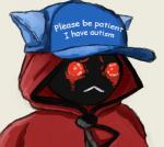 :< ambiguous_gender bodily_fluids clothed clothing crying hat headgear headwear hood hoodie red_clothing red_eyes sad shadow_face solo tears text text_on_clothing text_on_hat text_on_headwear topwear ahoeforcoffee arc_system_works blazblue crying_cat please_be_patient_i_have_autism fan_character tomokako animal_humanoid cat_humanoid felid felid_humanoid feline feline_humanoid humanoid kaka_(blazblue) mammal mammal_humanoid 2019 digital_media_(artwork) english_text meme