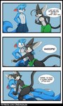2022 3:5 3_panel_comic anthro anthro_on_anthro black_body black_fur blue_background blue_body blue_fur butt canid canine cheek_tuft countershading dialogue domestic_cat duo ears_back english_text facial_tuft fangs felid feline felis fennec_fox fox fur green_eyes grey_body grey_fur half-closed_eyes hi_res humor hybrid jay-r jay-r_(character) male male/male mammal multicolored_body multicolored_fur narrowed_eyes open_mouth open_smile orange_eyes page_(jay-r) pivoted_ears simple_background smile speech_bubble teeth text towel towel_only true_fox tuft two_tone_body two_tone_fur url wet wet_body wet_fur wide_eyed
