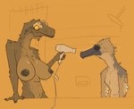 after_shower anthro bathroom big_breasts breasts dryer duo female hair_dryer male male/female nipples nude shower_curtain wet zagz jayda_(zagz) jude_(zagz) dinosaur ornithomimid prehistoric_species reptile scalie theropod tyrannosaurid tyrannosauroid tyrannosaurus tyrannosaurus_rex hi_res