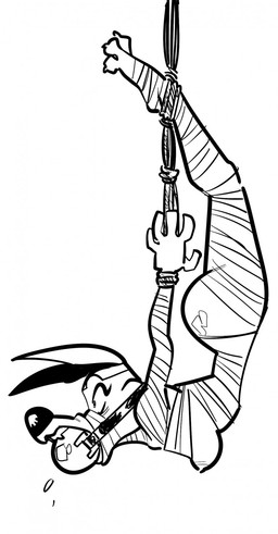 anthro ball_gag bandage barefoot bdsm bondage bound breasts feet female fully_bound gag hogtied mummified muzzle_(object) restrained rope solo suspension oddjuice disney ducktales ducktales_(2017) egyptian_mythology middle_eastern_mythology mythology amunet_(ducktales) hi_res monochrome