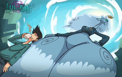 anthro black_hair blue_body blue_clothing blue_eyes blue_hair blue_sweater blue_topwear bottomless bottomwear clock clothed clothing coffee_mug cropped_sweater denim denim_bottomwear denim_clothing drinking duo eyewear featureless_crotch female glasses green_clothing green_shirt green_topwear hair hand_on_hip husband_and_wife jeans long_ears long_neck low-angle_view male married_couple pants round_glasses shirt size_difference sweater thick_thighs topwear wide_hips worm's-eye_view torradinhafeliz lua_roxa christine_butterscotch steves_butterscotch bovid caprine human mammal sheep hi_res