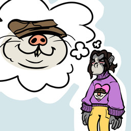 anthro bodily_fluids clothing duo fur hat_over_eyes male pink_nose smile solo sweat sweater topwear white_body white_fur chesnaughtfan deadlock_(game) valve krill_(deadlock) mo_(deadlock) eulipotyphlan haplorhine mammal mole_(animal) monkey primate 1:1 hi_res