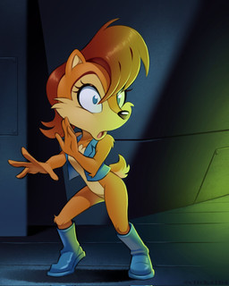 4_fingers anthro auburn_hair blue_eyes boots boots_only bottomless bottomless_female breasts city clothed clothing facial_tuft female fingers footwear footwear_only hair light mostly_nude pointy_ears prick_ears scut_tail shoes short_tail slim small_breasts snout solo surprised tail topwear topwear_only tuft vest vest_only s3tok41b4 sega sonic_the_hedgehog_(satam) sonic_the_hedgehog_(series) sally_acorn sally_acorn_(satam) chipmunk ground_squirrel mammal rodent sciurid hi_res