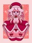 anthro blush breasts clothed clothing collar female hair holidays panties simple_background solo thick_thighs underwear maiky_atk merengue_z christmas hybrid mammal murid murine rat rodent 3:4 hi_res