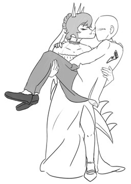 5_fingers anthro bald blush carrying_another carrying_partner clothing digit_ring dress duo eyelashes female female_carrying_male female_on_human fingers horn human_on_anthro interspecies jewelry kissing long_tail male male/female male_on_anthro ring snout spiked_tail spikes spikes_(anatomy) suit tail wedding_dress wedding_ring jacket_ignites cavemanon_studios goodbye_volcano_high ko_op_(game_developer) snoot_game anon_(snoot_game) rosa_(gvh) aquilops ceratopsian dinosaur human mammal marginocephalian ornithischian prehistoric_species reptile scalie 2024 black_and_white hi_res monochrome sketch