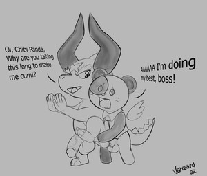 anthro anthro_on_anthro anthro_penetrated anthro_penetrating anthro_penetrating_anthro balls chibi duo genitals horn humanoid_genitalia humanoid_penis knot male male/male male_penetrated male_penetrating male_penetrating_male non-mammal_balls penetration penis sex tail text wings conditional_dnp vanzard bushiroad future_card_buddyfight mythology chibi_panda_(buddyfight) demon_lord_dragon_batzz dragon mythological_creature mythological_scalie scalie english_text hi_res monochrome