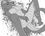 big_breasts breasts featureless_breasts female fingering fingering_self masturbation navel non-mammal_breasts nude solo tail tongue tongue_out janse mythology dragon mythological_creature mythological_scalie reptile scalie 5:4 greyscale monochrome