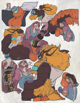 accessory anal anal_penetration animal_genitalia animal_penis anthro anthro_on_anthro anthro_penetrated anthro_penetrating anthro_penetrating_anthro anus audible_ejaculation ball_fondling balls balls_on_face beard beverage beverage_can beverage_in_sheath big_balls big_penis black_penis blue_clothing blue_shirt blue_tank_top blue_topwear blush bodily_fluids bottomless braided_beard butt_sniffing clothed clothing cum cum_drip cum_inside dripping duo ejaculation equine_genitalia equine_penis eyewear facial_hair flared_penis fluffy fluffy_tail fondling fur genital_fluids genitals gesture glasses hair_accessory hair_ring handjob holding_beverage holding_object horn internal larger_male larger_rimmed looking_at_another looking_back lying male male/male male_penetrated male_penetrating male_penetrating_male male_rimmed male_rimming male_rimming_male medial_ring multicolored_body multicolored_fur object_in_sheath on_back oral orange_balls orange_body orange_fur orange_sheath penetration penile penile_penetration penis penis_on_face penis_on_head purple_body purple_fur raised_tail rimming rimming_male rumbling_stomach runes saggy_balls sex sheath shirt shirt_only size_difference smaller_male smaller_penetrated sniffing sweat tail tail_gesture tail_heart tank_top tank_top_only text topwear topwear_only urethra urethral_fossa wearing_glasses white_clothing white_shirt white_tank_top white_topwear yellow_body yellow_fur eyrich mythology sandalf american_opossum dragon mammal marsupial mythological_creature mythological_scalie scalie 2025 absurd_res english_text hi_res
