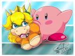 anthro blue_eyes blush breasts duo female female_prey male male_pred vore great_nix_fox kirby_(series) mario_bros nintendo kirby princess_koopa princess_peach koopa monster scalie waddling_head 2018